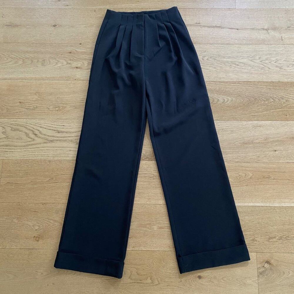 Nasty Gal Pleated Waist Wide Leg Pants in Black